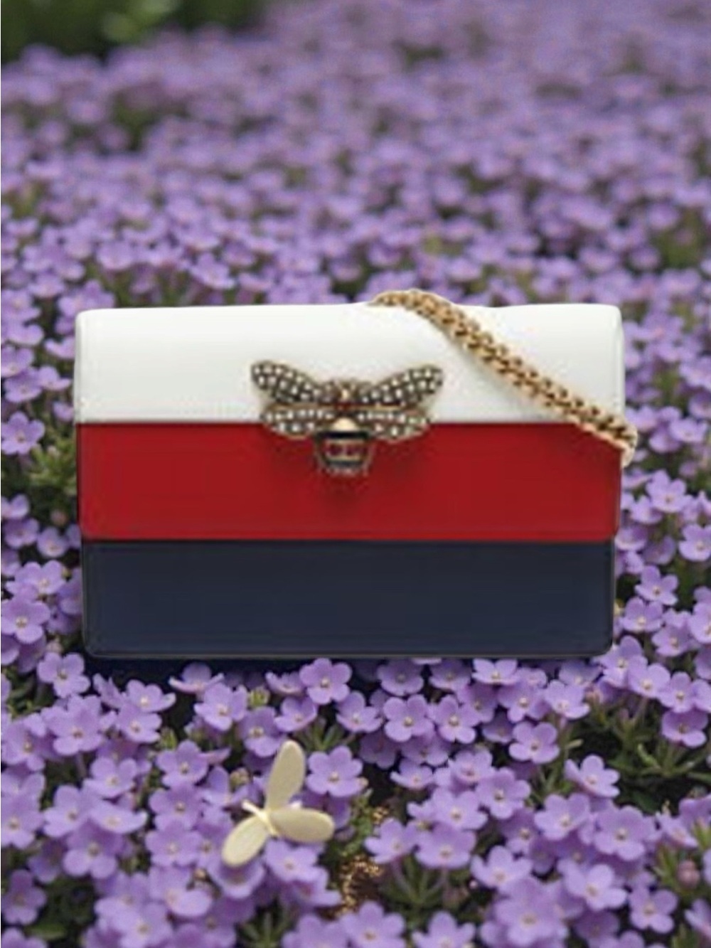 Gucci Queen Margaret White Red Navy Bee-Embellished Chain Crossbody - Picture 2 of 16